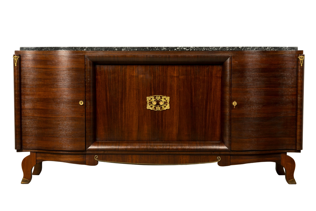 1930s French Art Deco Rosewood Sideboard with Black Marble Top