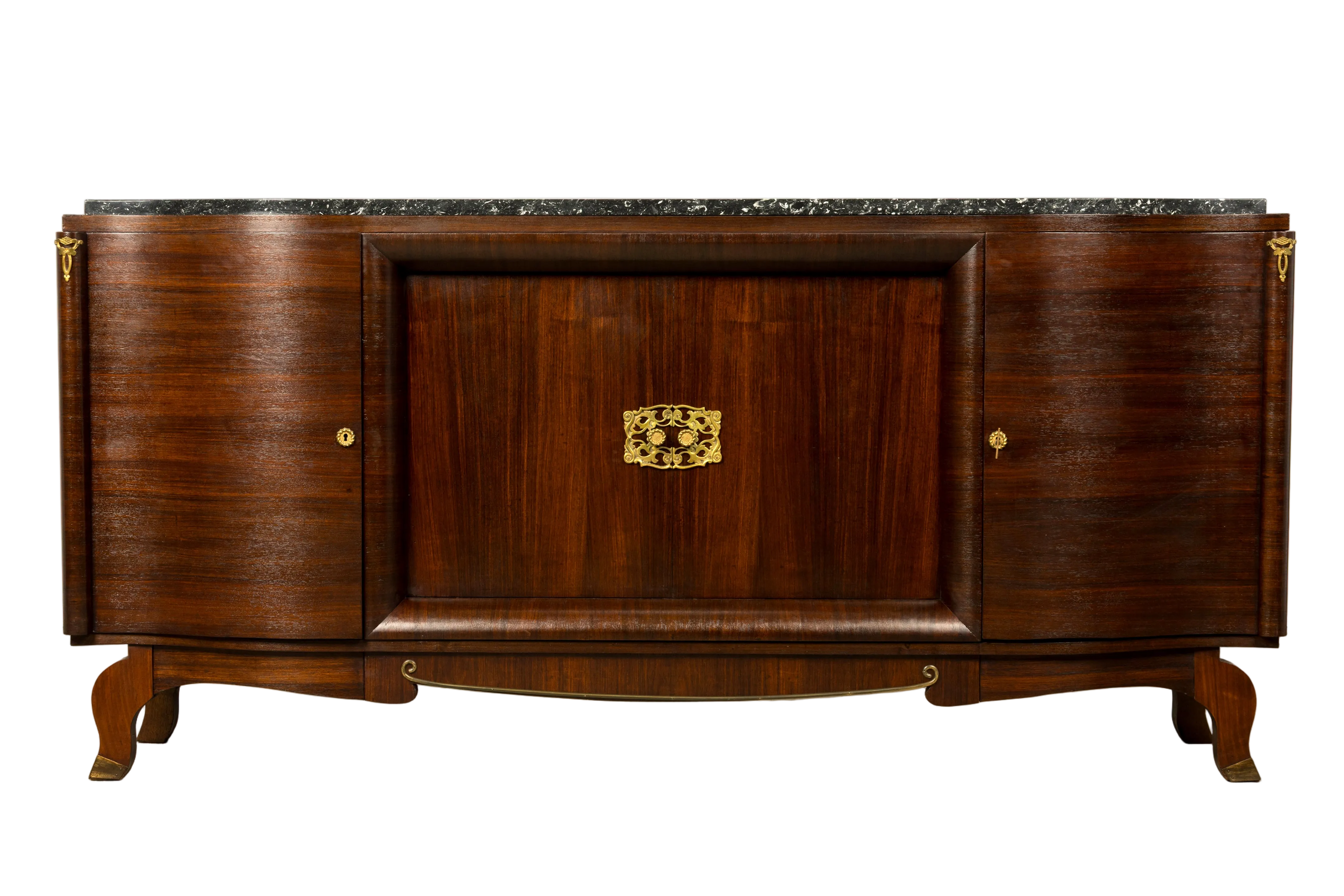1930s French Art Deco Rosewood Sideboard with Black Marble Top