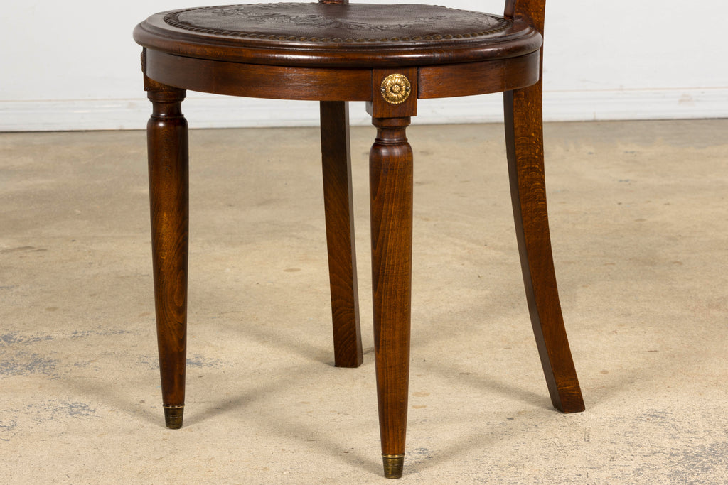 1930s French Art Deco Walnut Dining Chairs With Leather Seats, Set of 8