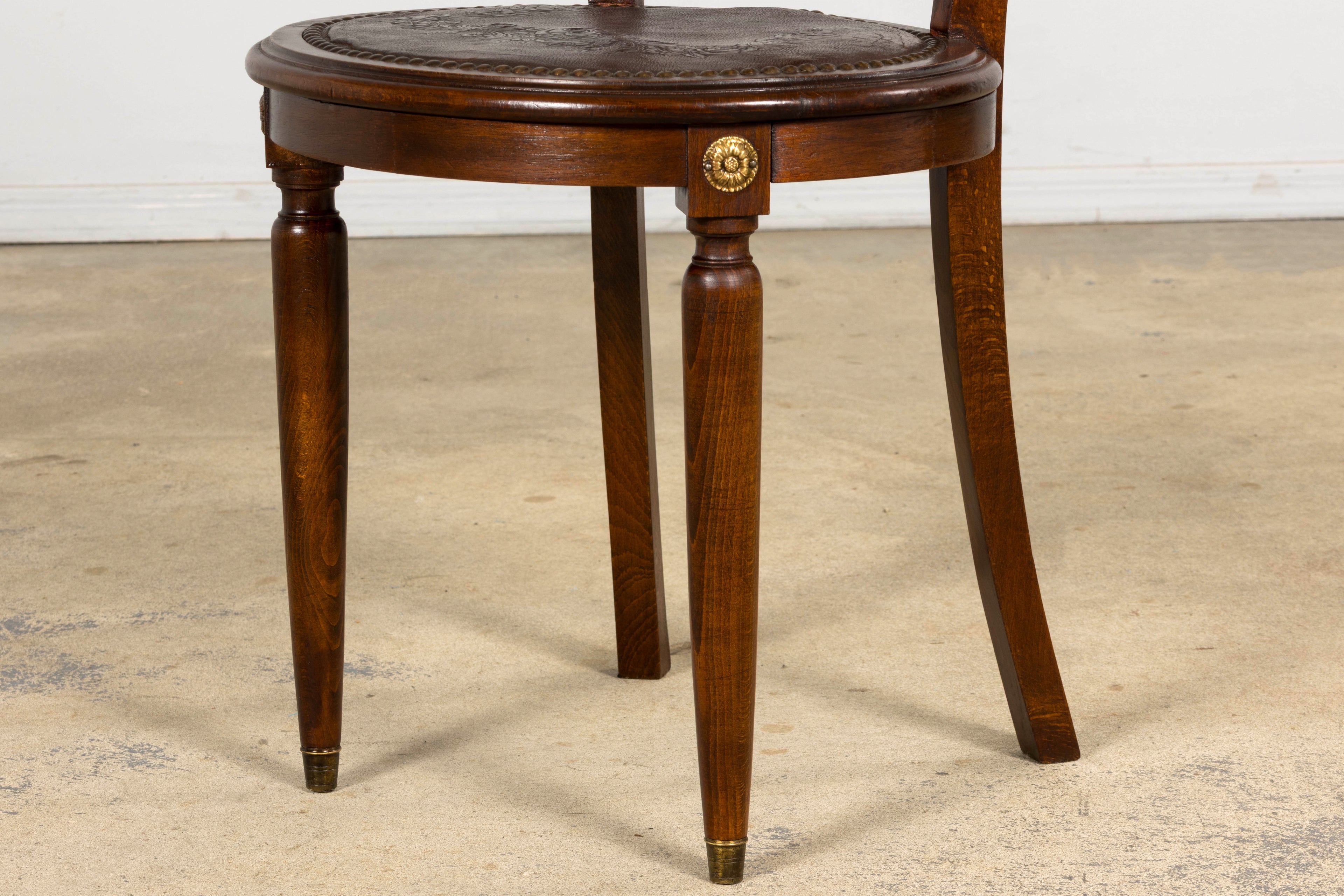 1930s French Art Deco Walnut Dining Chairs With Leather Seats, Set of 8