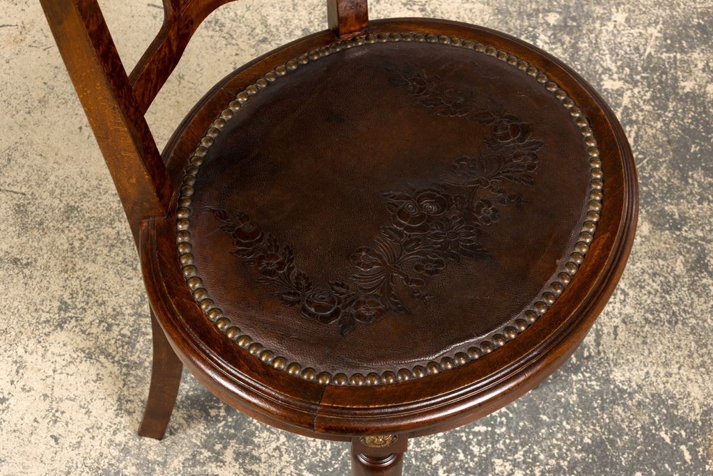 1930s French Art Deco Walnut Dining Chairs With Leather Seats, Set of 8