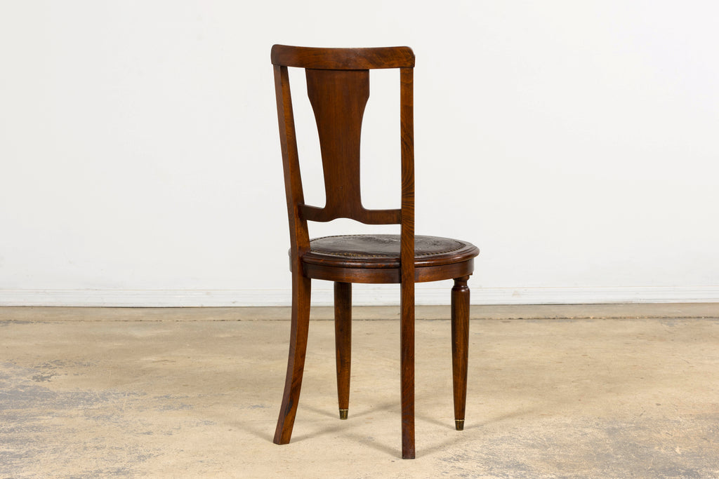 1930s French Art Deco Walnut Dining Chairs With Leather Seats, Set of 8