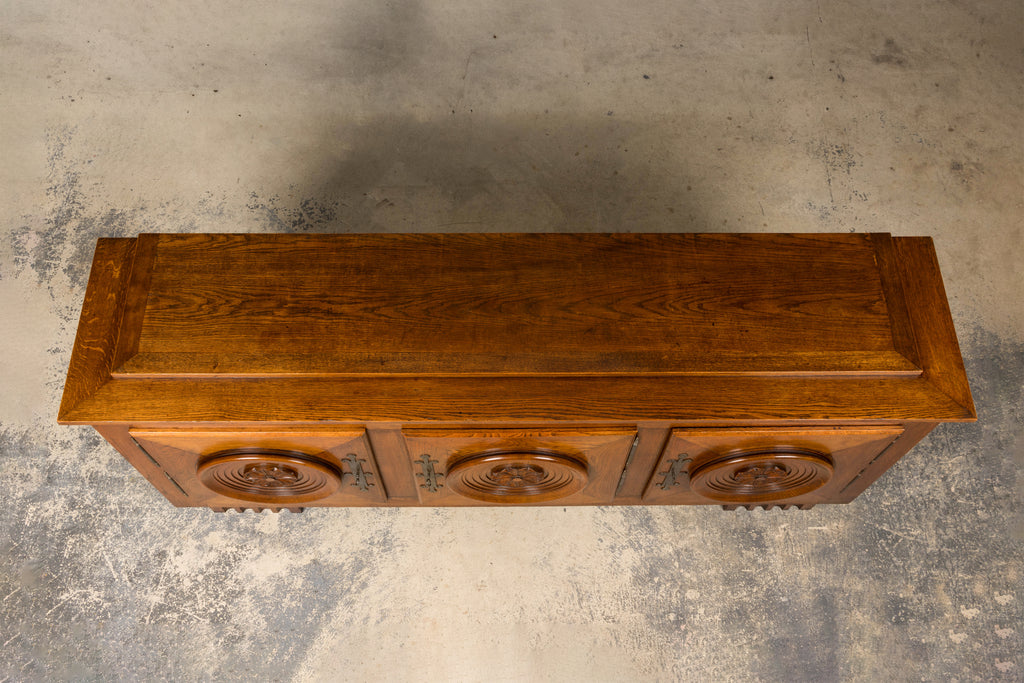 1940s French Art Deco Brutalist Oak Sideboard in the Style of Charles Dudouyt