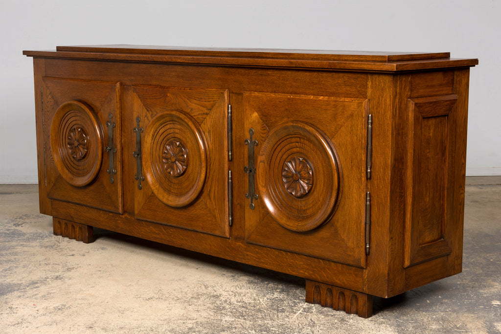 1940s French Art Deco Brutalist Oak Sideboard in the Style of Charles Dudouyt