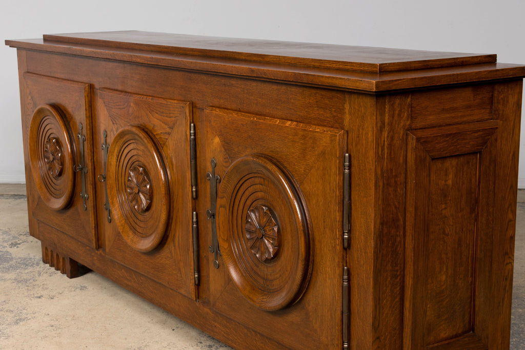 1940s French Art Deco Brutalist Oak Sideboard in the Style of Charles Dudouyt