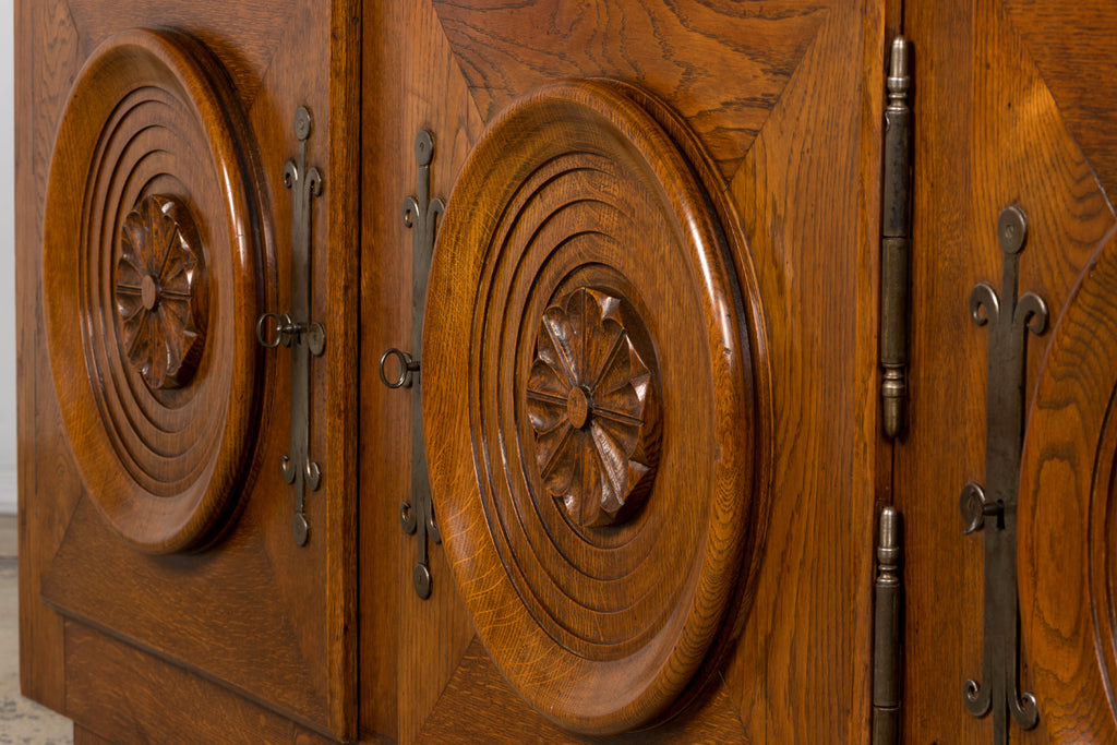 1940s French Art Deco Brutalist Oak Sideboard in the Style of Charles Dudouyt