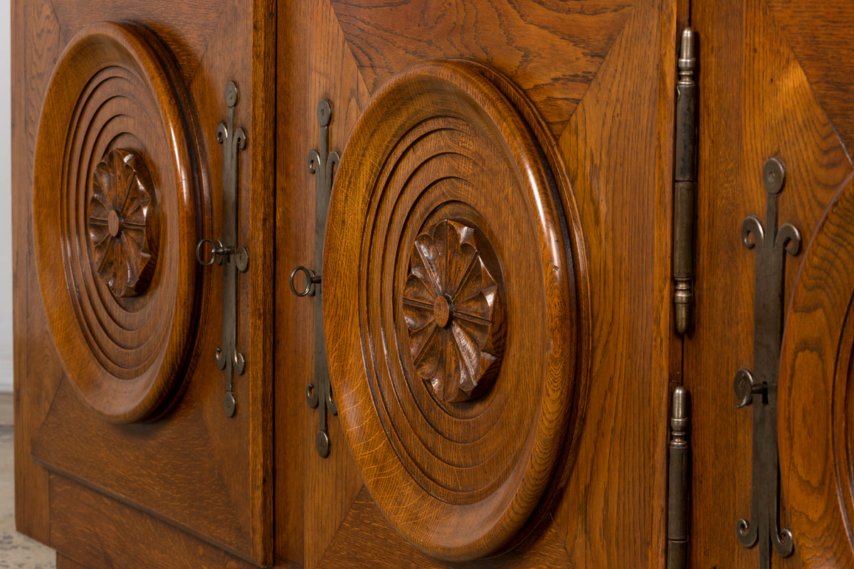 1940s French Art Deco Brutalist Oak Sideboard in the Style of Charles Dudouyt