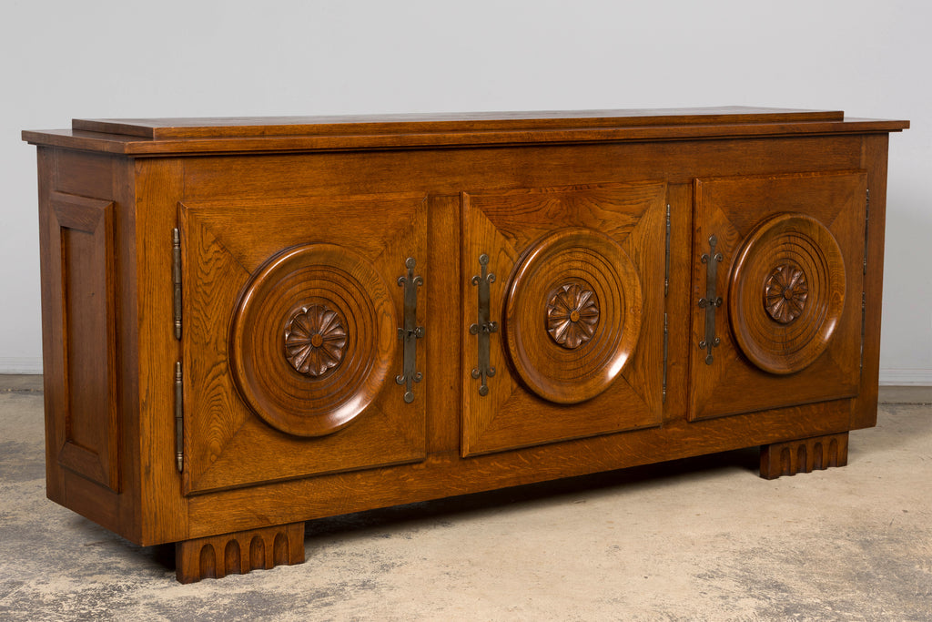 1940s French Art Deco Brutalist Oak Sideboard in the Style of Charles Dudouyt