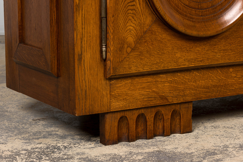 1940s French Art Deco Brutalist Oak Sideboard in the Style of Charles Dudouyt
