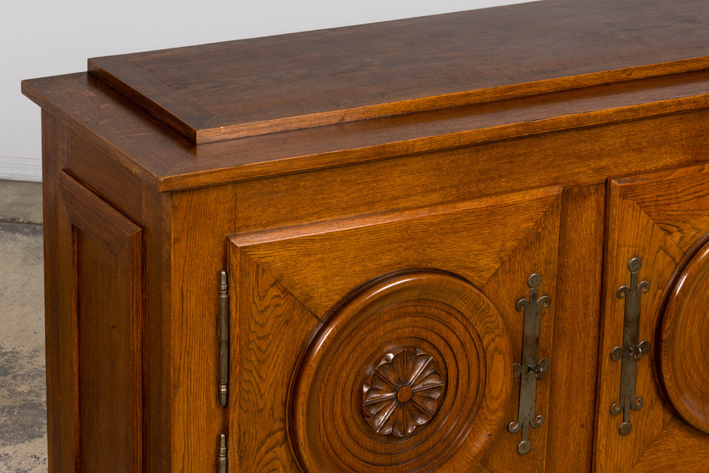 1940s French Art Deco Brutalist Oak Sideboard in the Style of Charles Dudouyt
