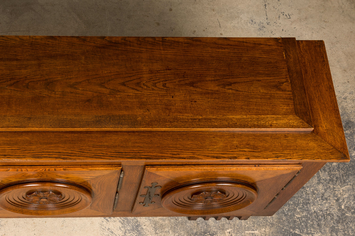 1940s French Art Deco Brutalist Oak Sideboard in the Style of Charles Dudouyt