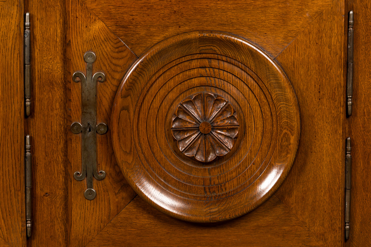 1940s French Art Deco Brutalist Oak Sideboard in the Style of Charles Dudouyt