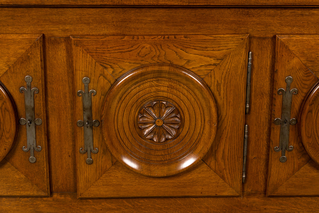 1940s French Art Deco Brutalist Oak Sideboard in the Style of Charles Dudouyt
