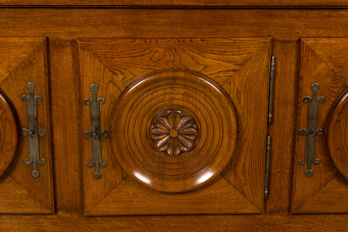 1940s French Art Deco Brutalist Oak Sideboard in the Style of Charles Dudouyt