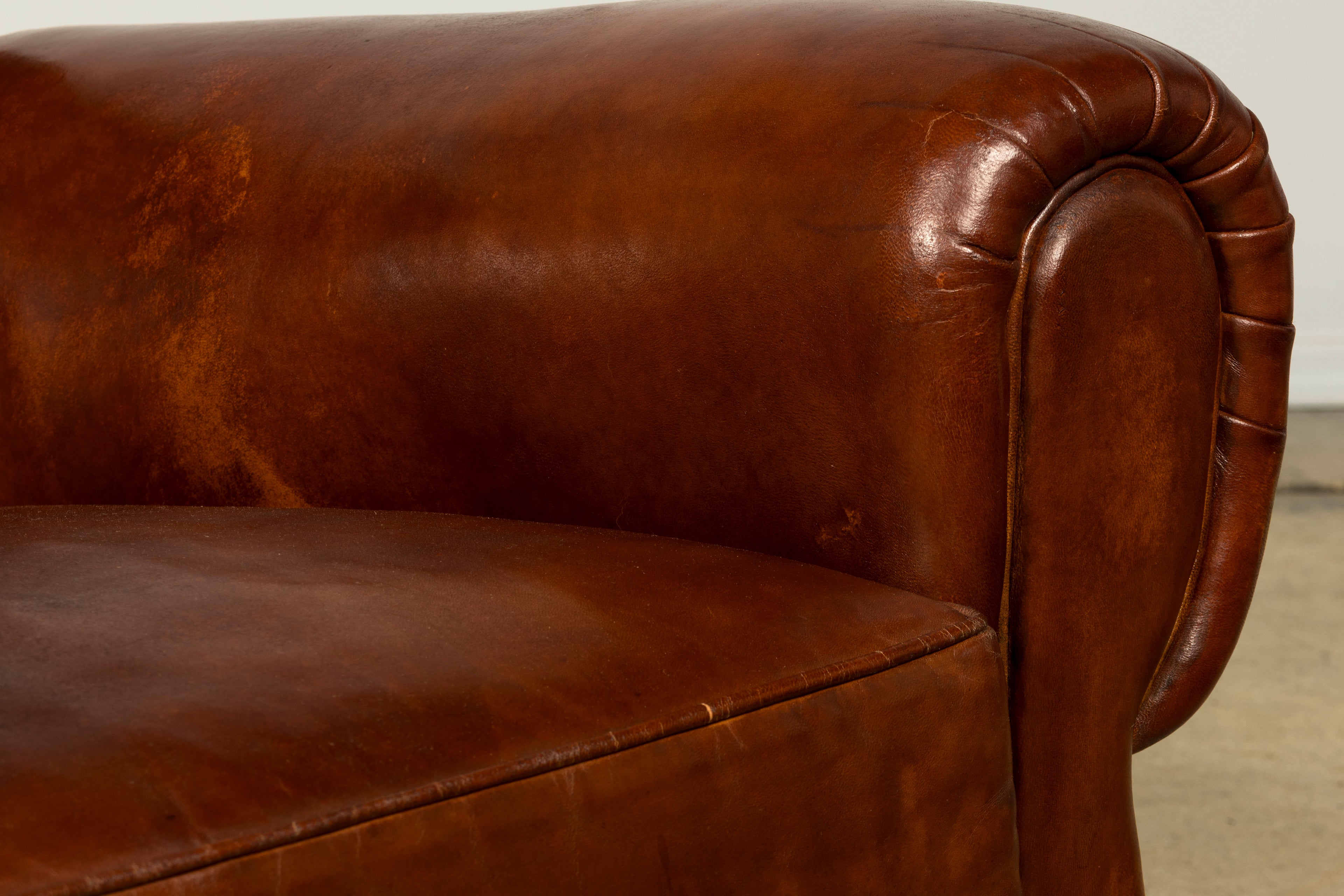 1940s French Art Deco Cognac Leather Club Chairs, Pair