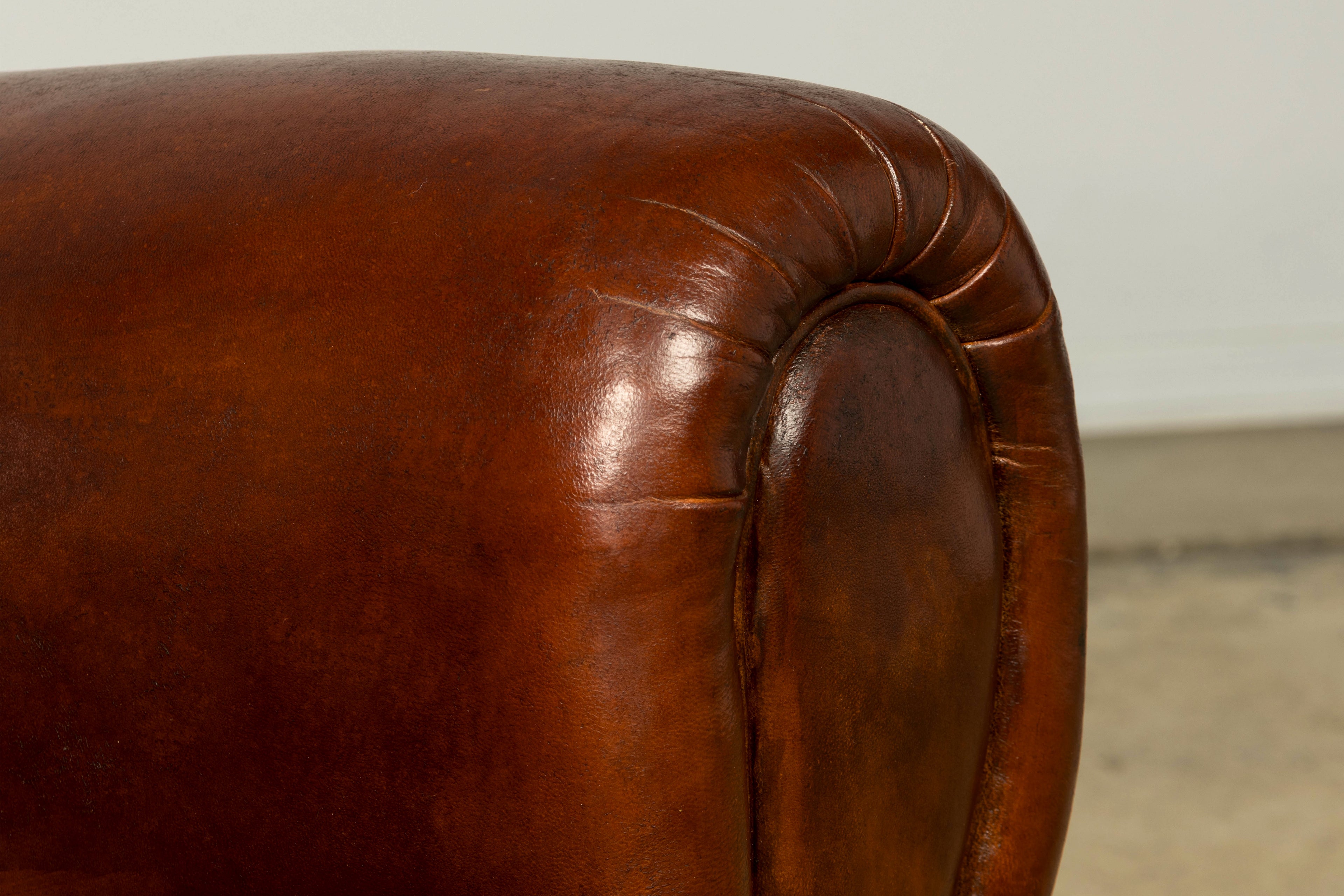 1940s French Art Deco Cognac Leather Club Chairs, Pair