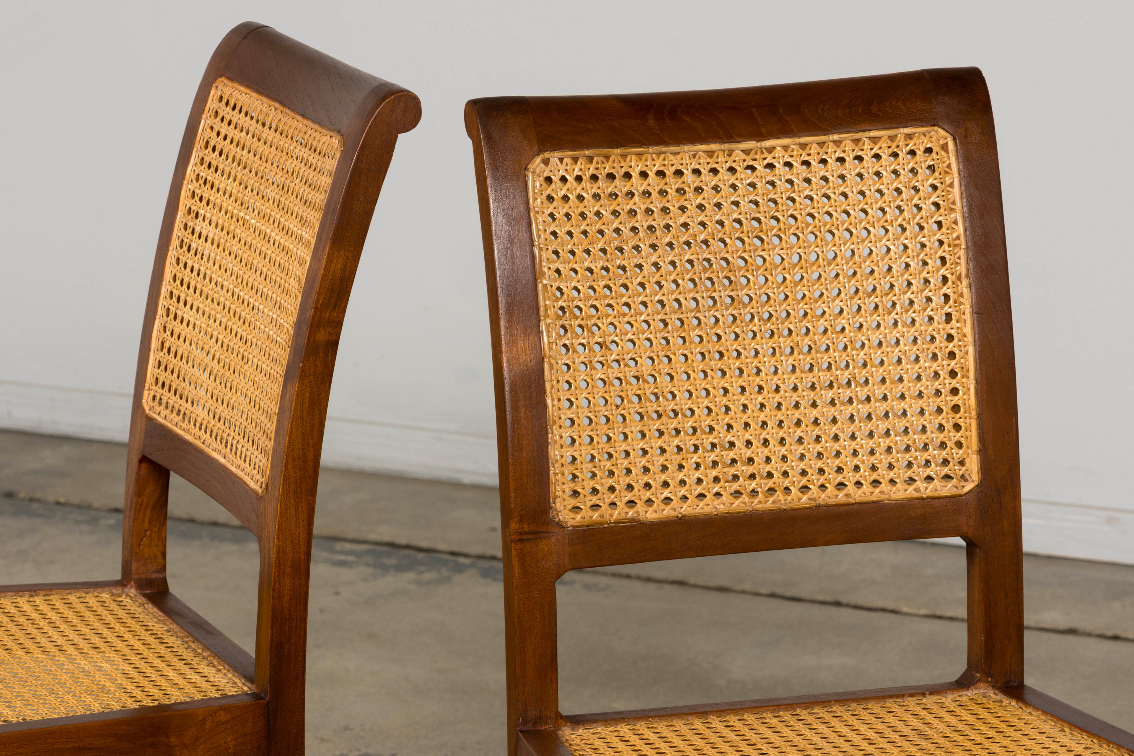 1940s French Provincial Walnut & Cane Dining Chairs, Set of 6