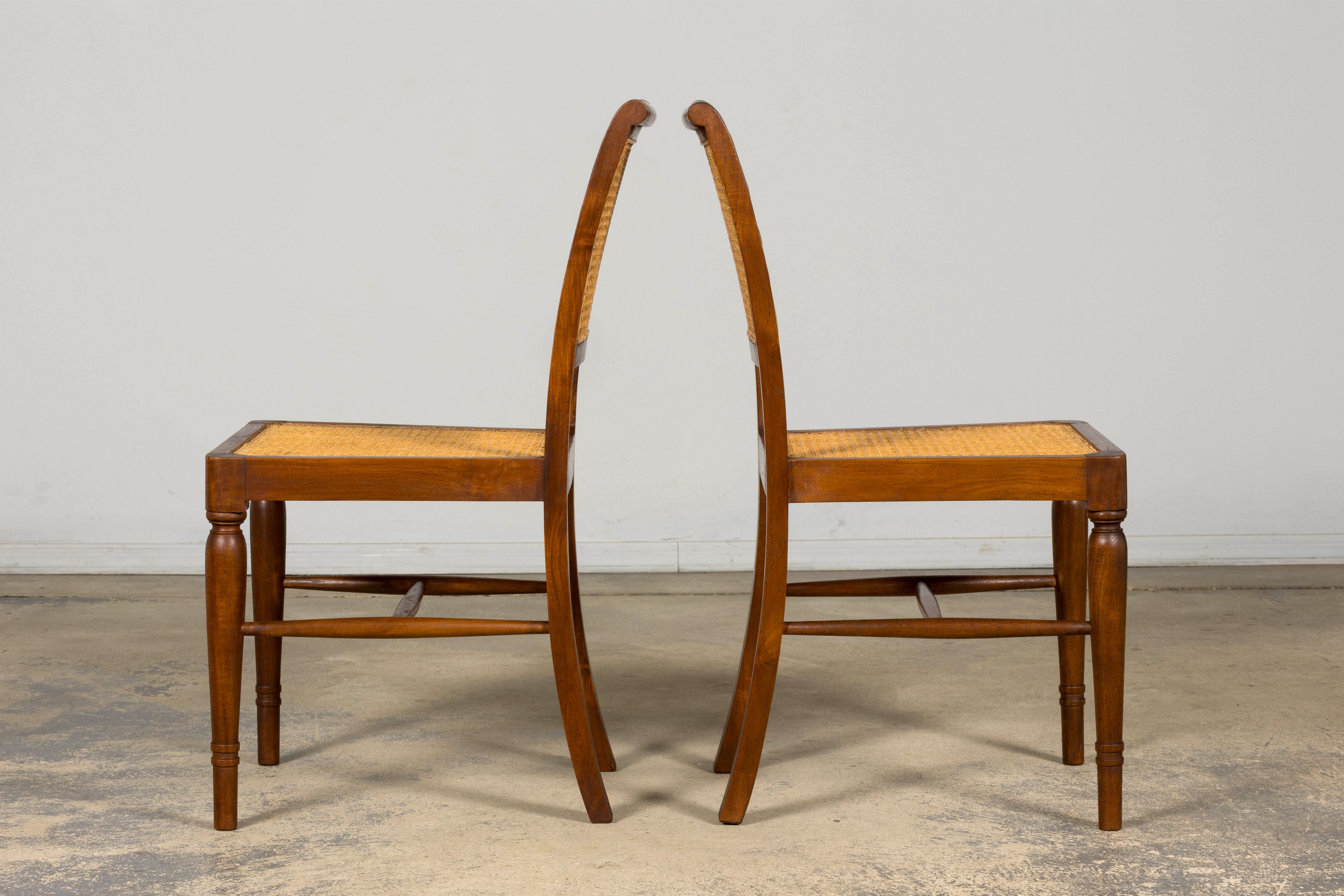 1940s French Provincial Walnut & Cane Dining Chairs, Set of 6