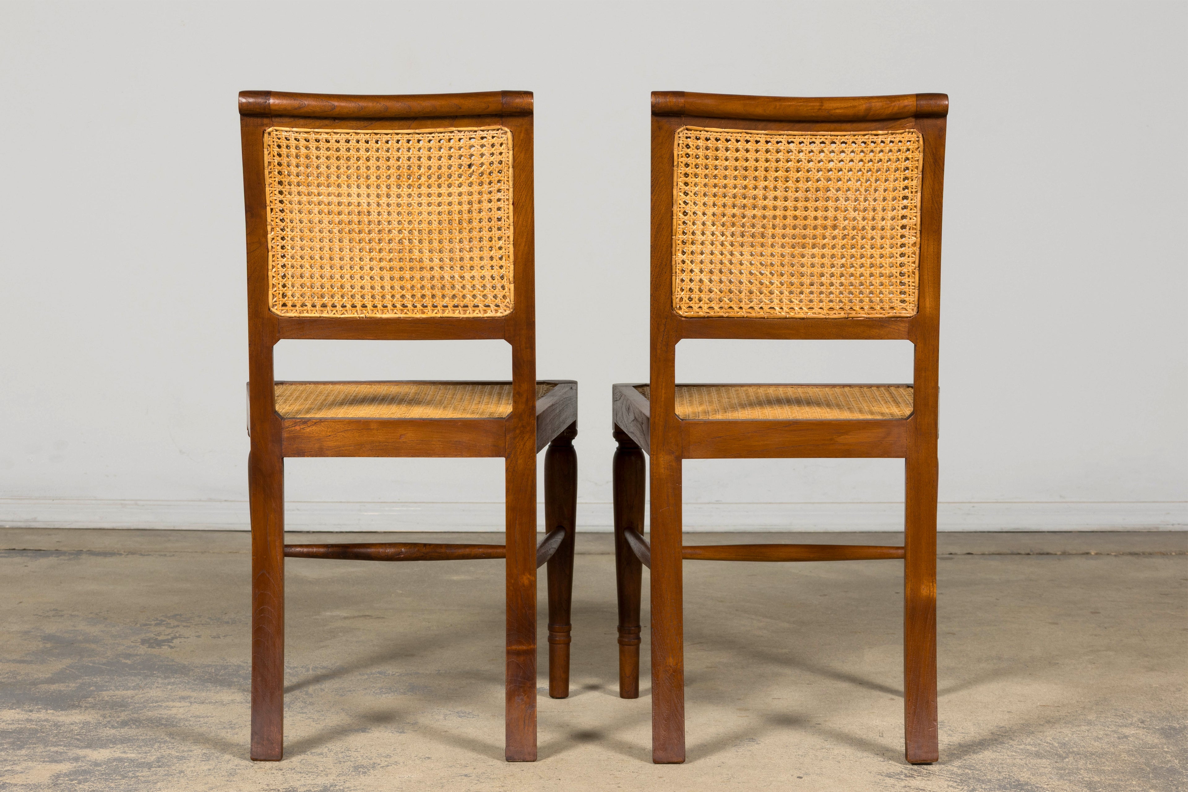 1940s French Provincial Walnut & Cane Dining Chairs, Set of 6