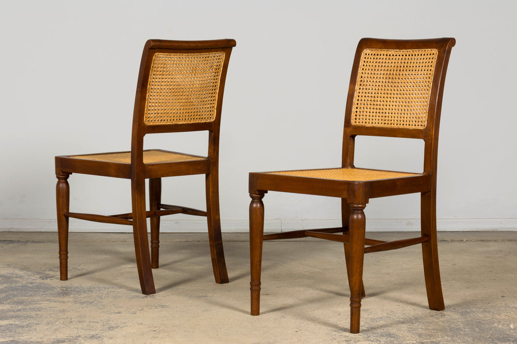 1940s French Provincial Walnut & Cane Dining Chairs, Set of 6