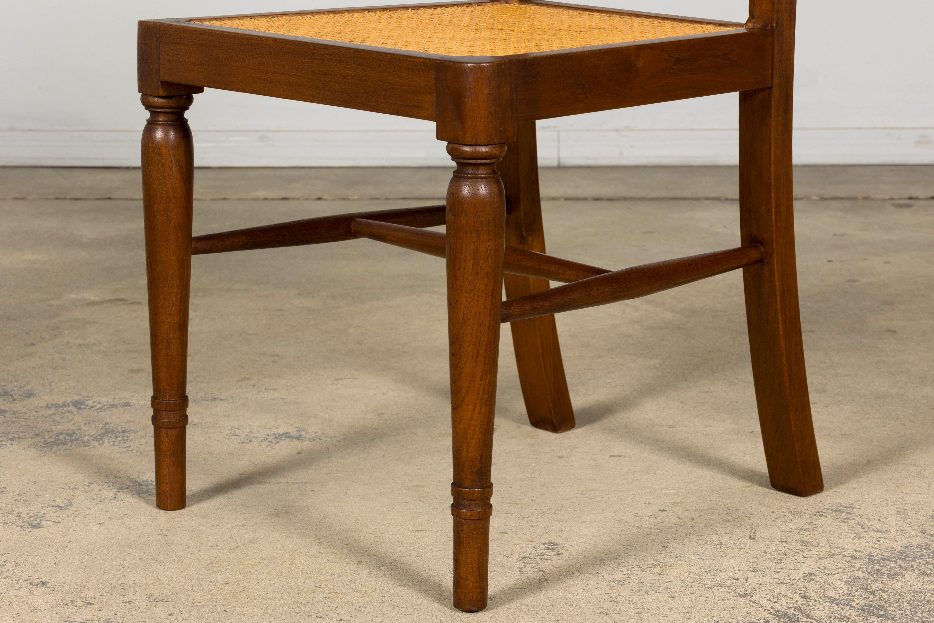 1940s French Provincial Walnut & Cane Dining Chairs, Set of 6