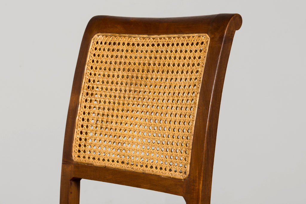 1940s French Provincial Walnut & Cane Dining Chairs, Set of 6