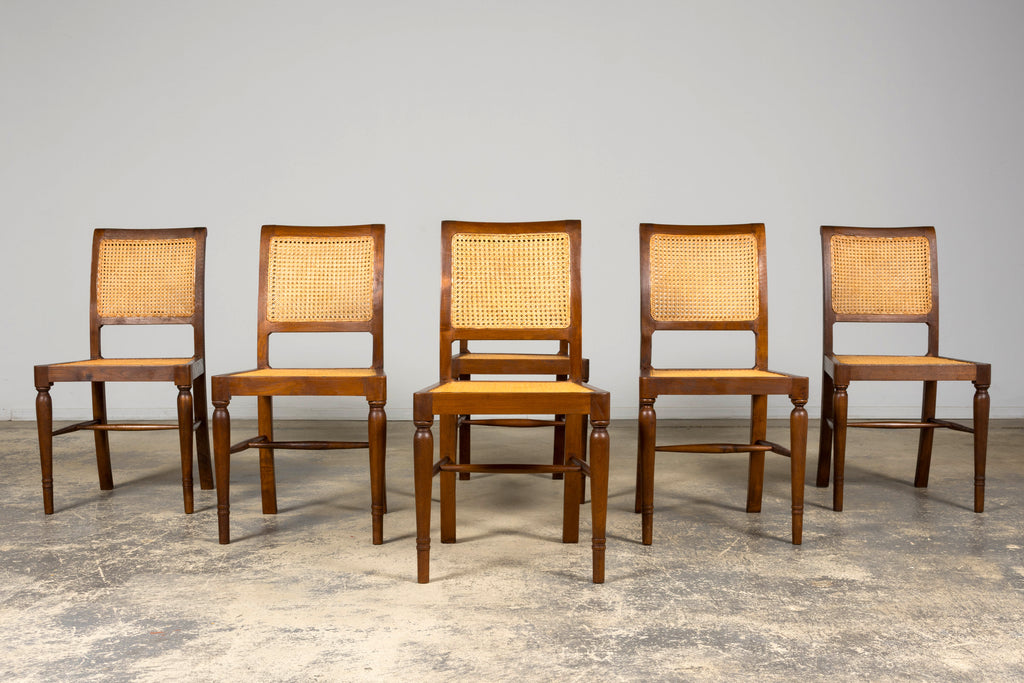1940s French Provincial Walnut & Cane Dining Chairs, Set of 6
