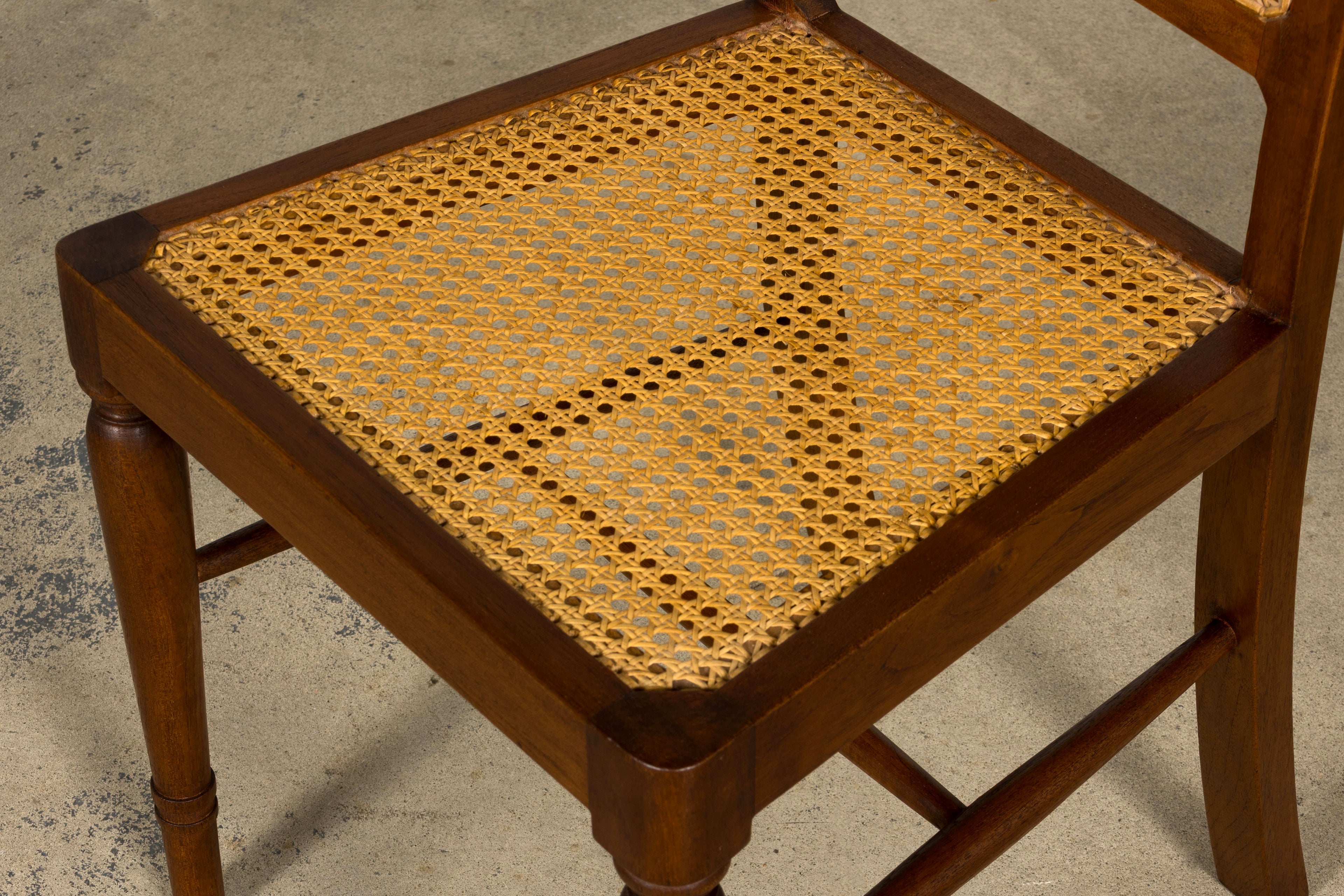 1940s French Provincial Walnut & Cane Dining Chairs, Set of 6