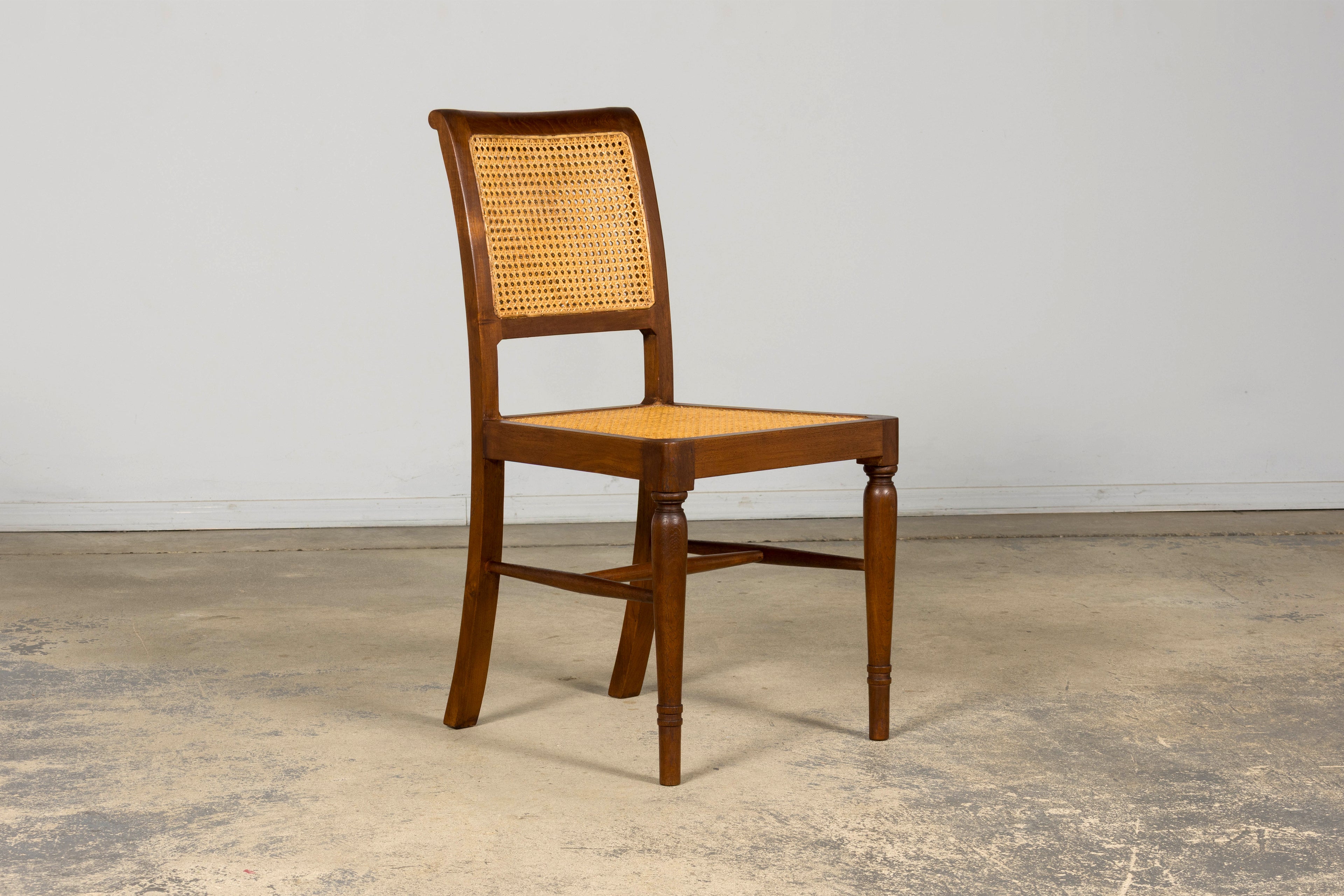1940s French Provincial Walnut & Cane Dining Chairs, Set of 6