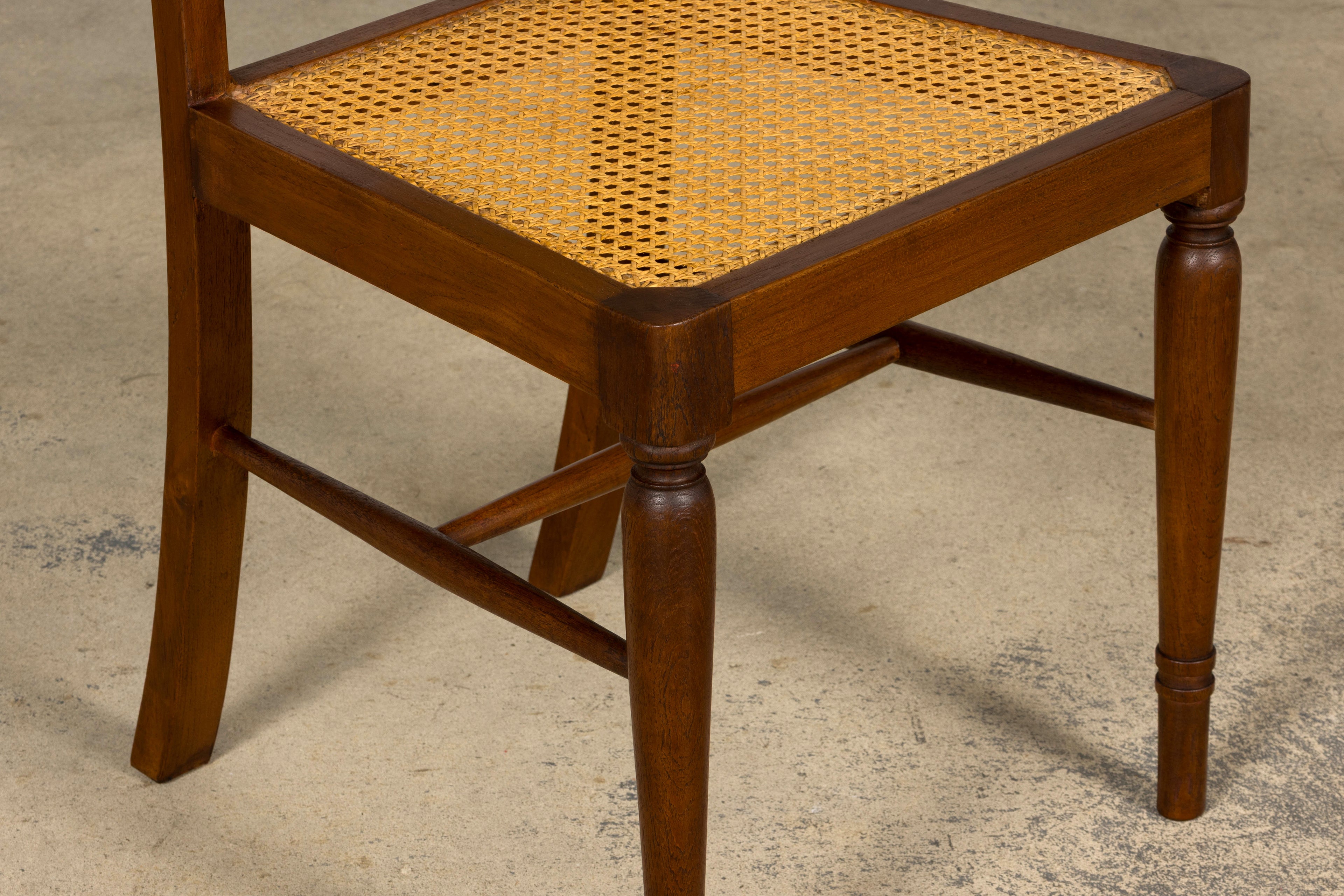 1940s French Provincial Walnut & Cane Dining Chairs, Set of 6