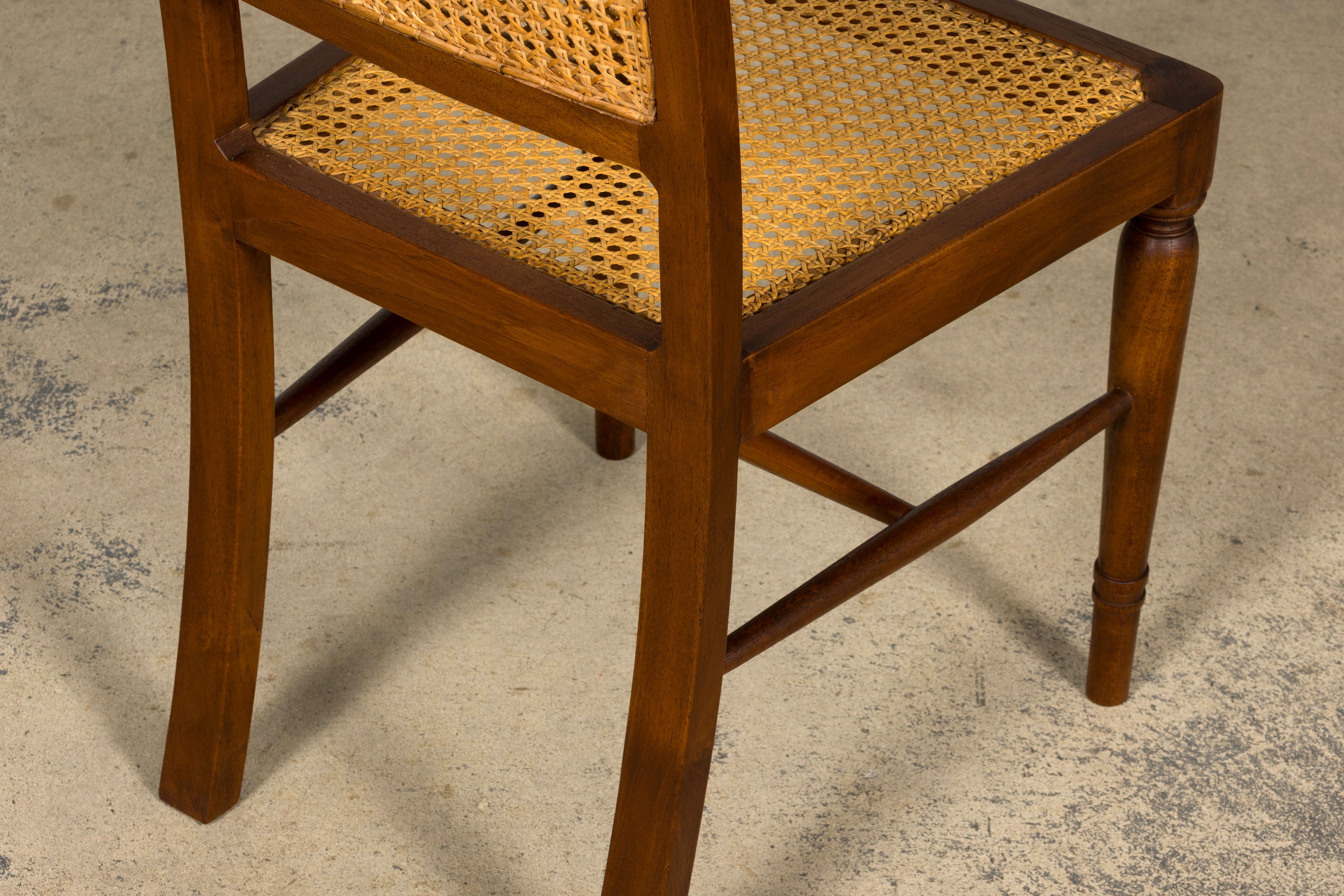 1940s French Provincial Walnut & Cane Dining Chairs, Set of 6