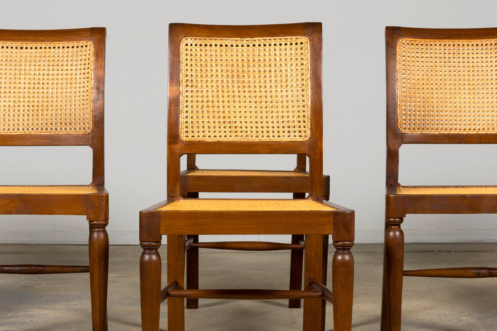 1940s French Provincial Walnut & Cane Dining Chairs, Set of 6