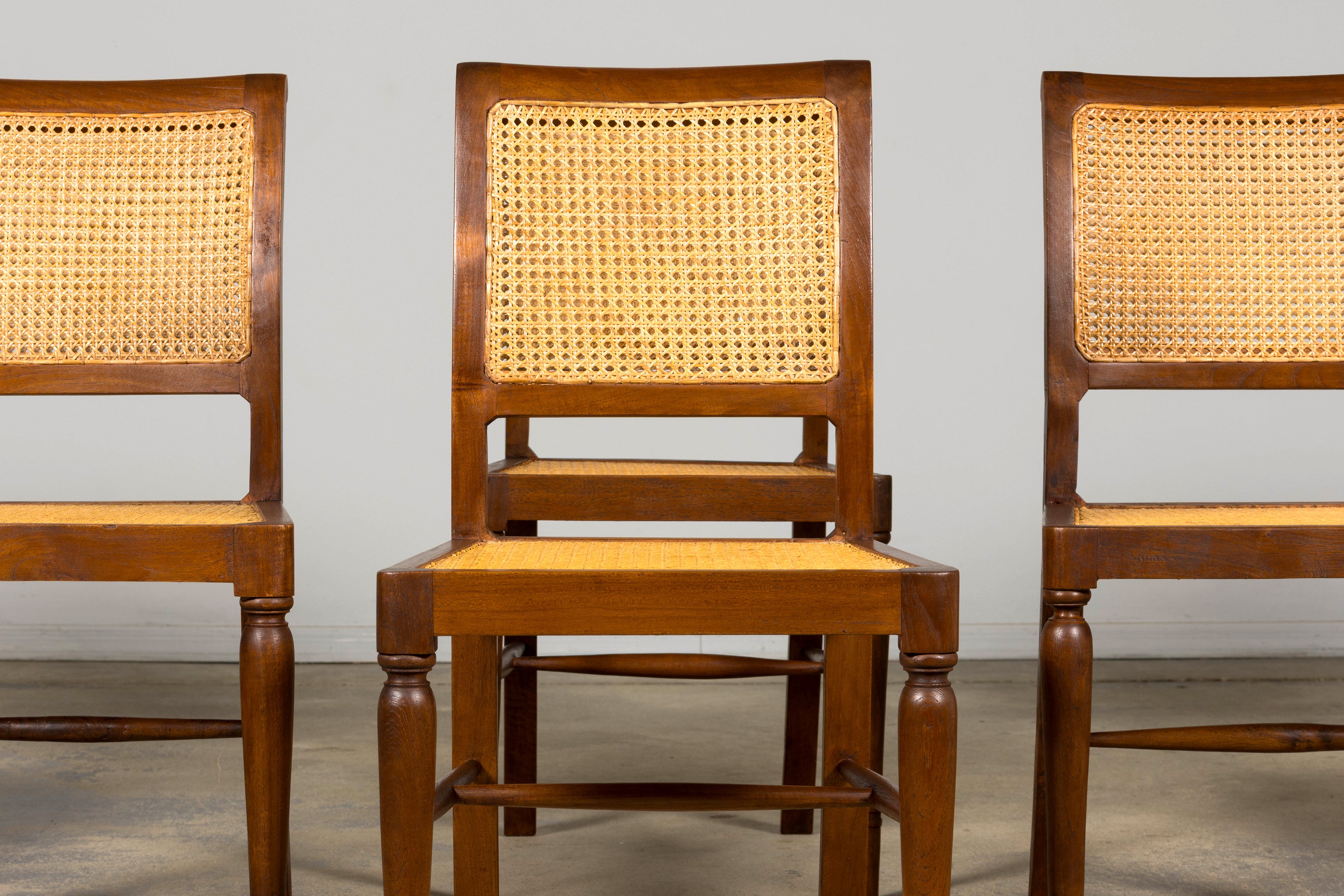 1940s French Provincial Walnut & Cane Dining Chairs, Set of 6