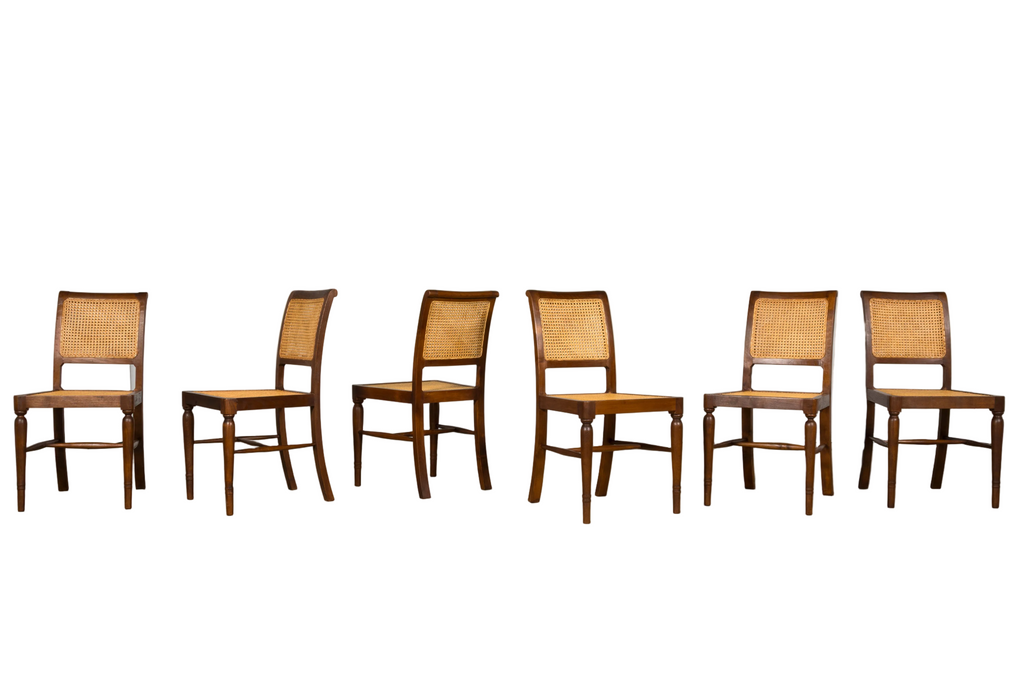 1940s French Provincial Walnut & Cane Dining Chairs, Set of 6
