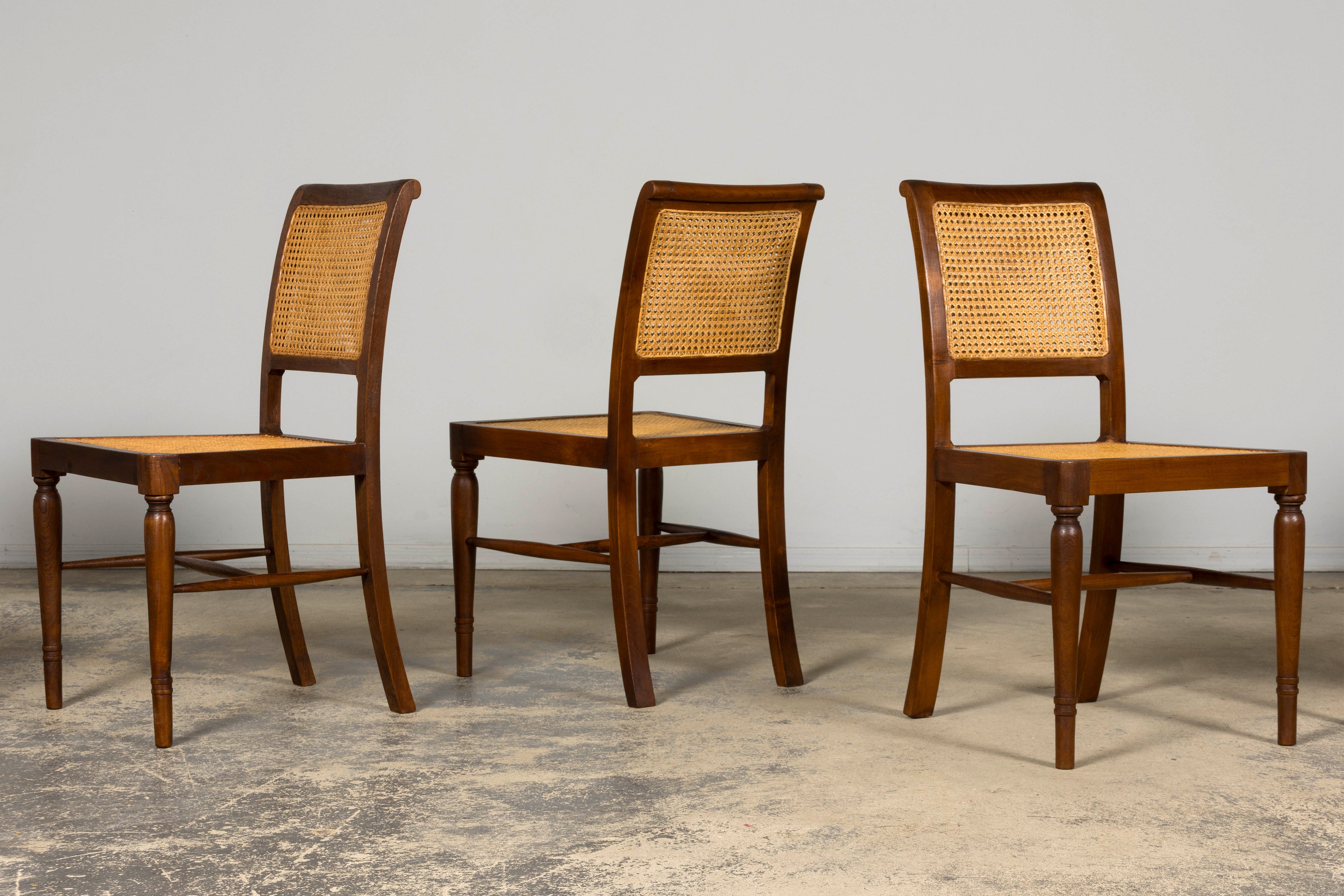 1940s French Provincial Walnut & Cane Dining Chairs, Set of 6