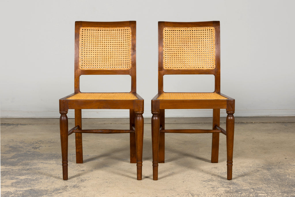 1940s French Provincial Walnut & Cane Dining Chairs, Set of 6