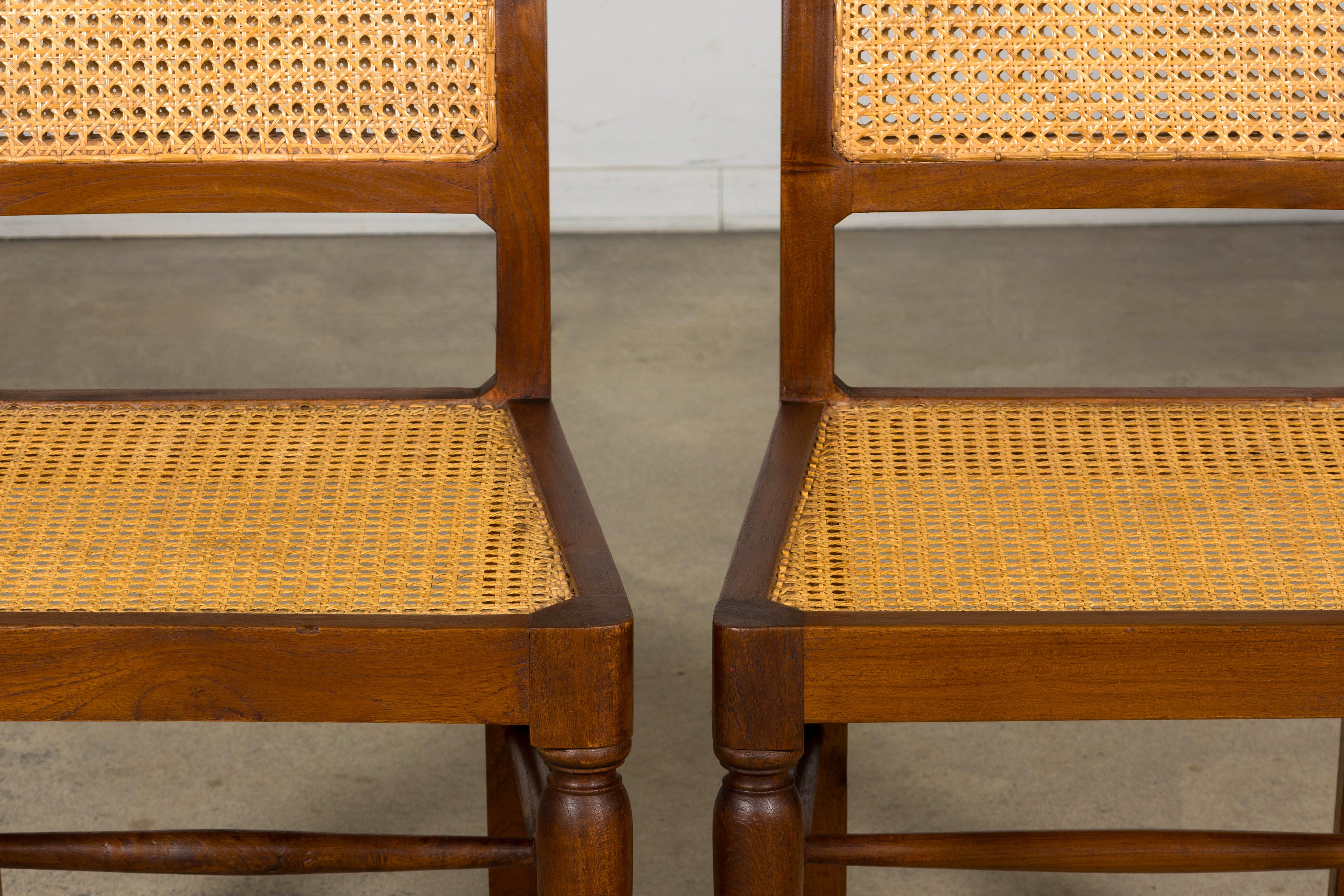 1940s French Provincial Walnut & Cane Dining Chairs, Set of 6