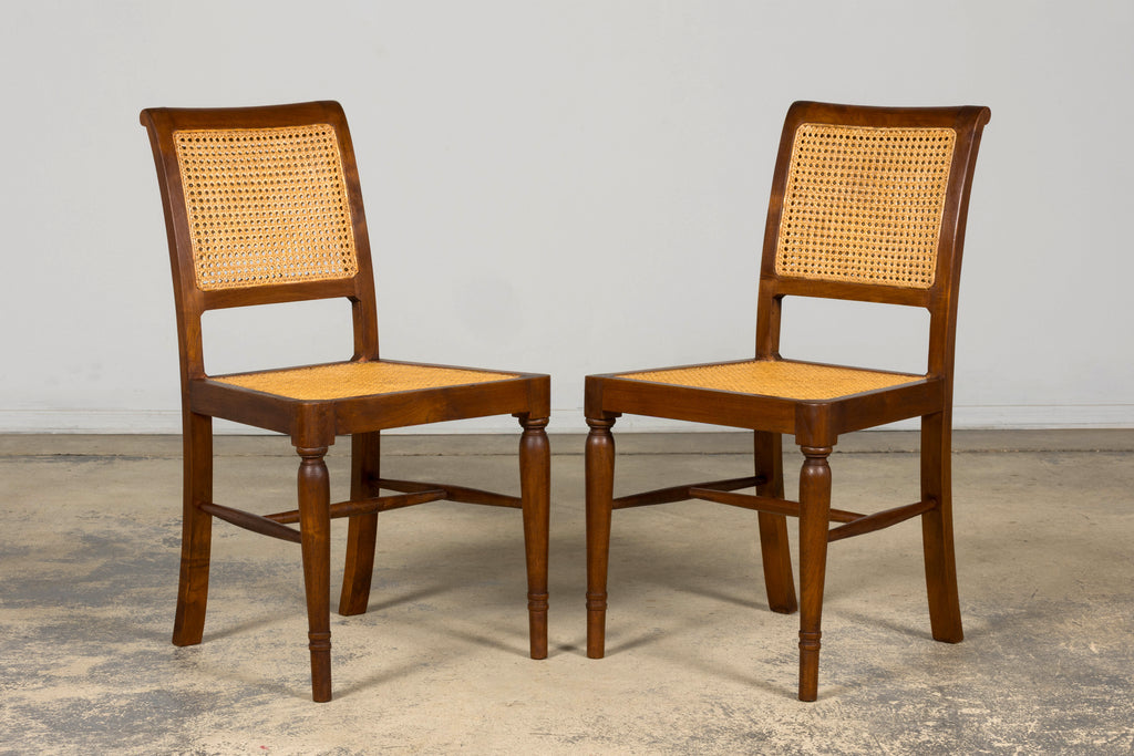 1940s French Provincial Walnut & Cane Dining Chairs, Set of 6