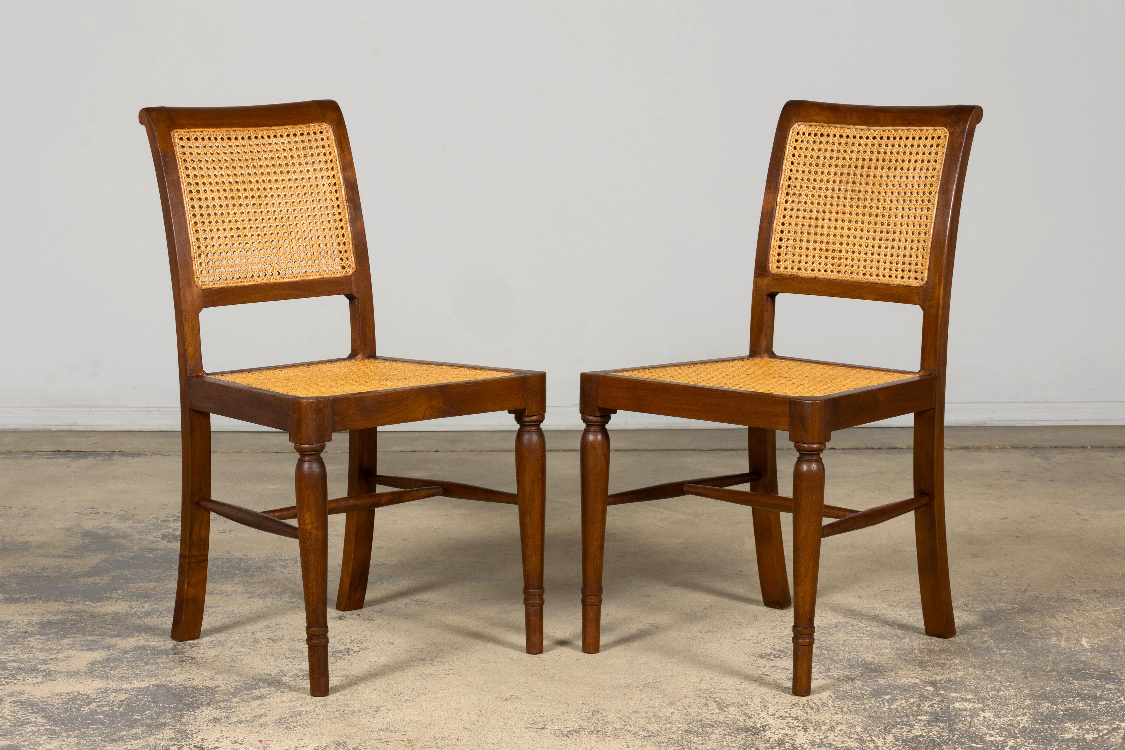1940s French Provincial Walnut & Cane Dining Chairs, Set of 6
