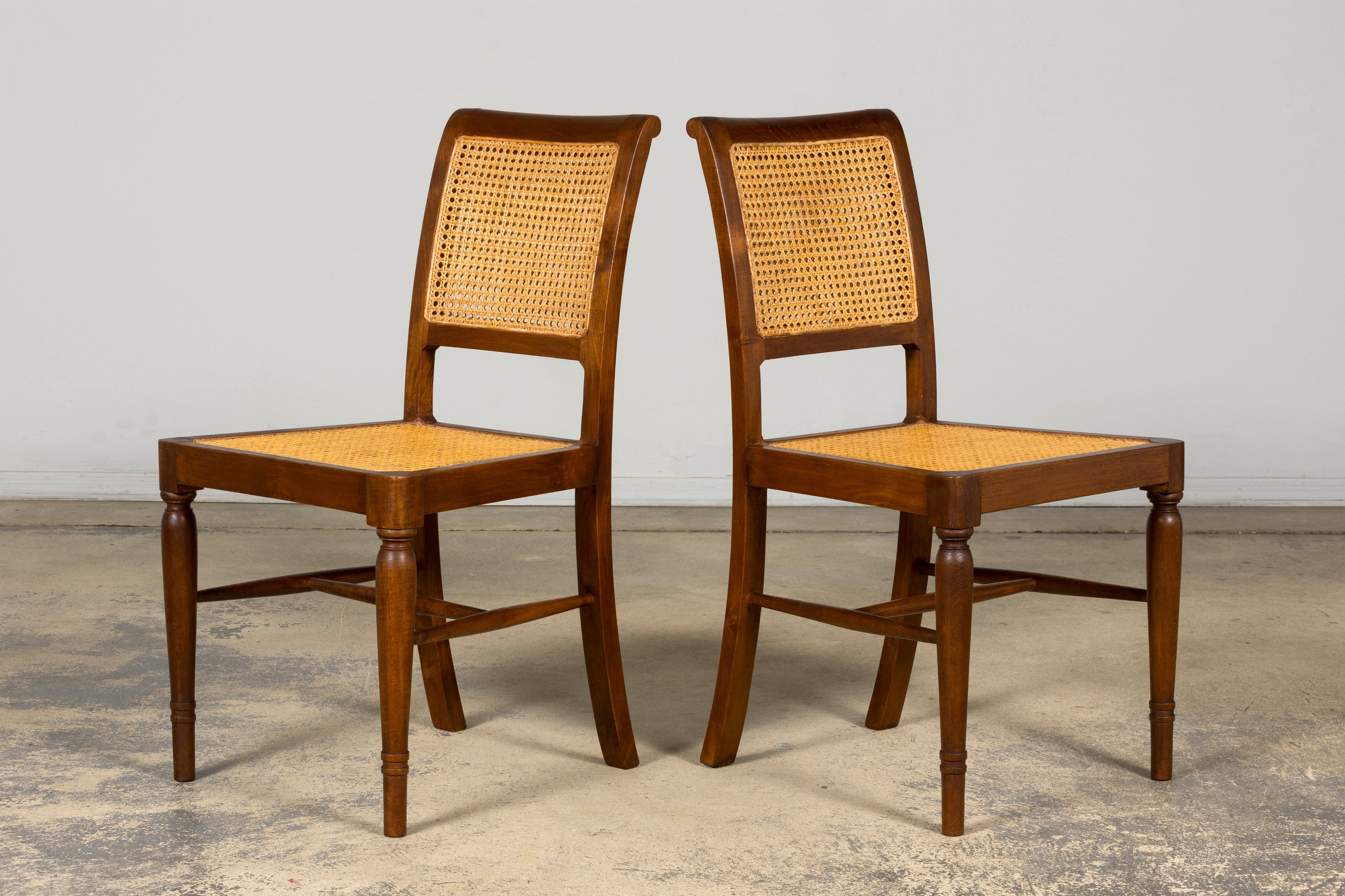 1940s French Provincial Walnut & Cane Dining Chairs, Set of 6
