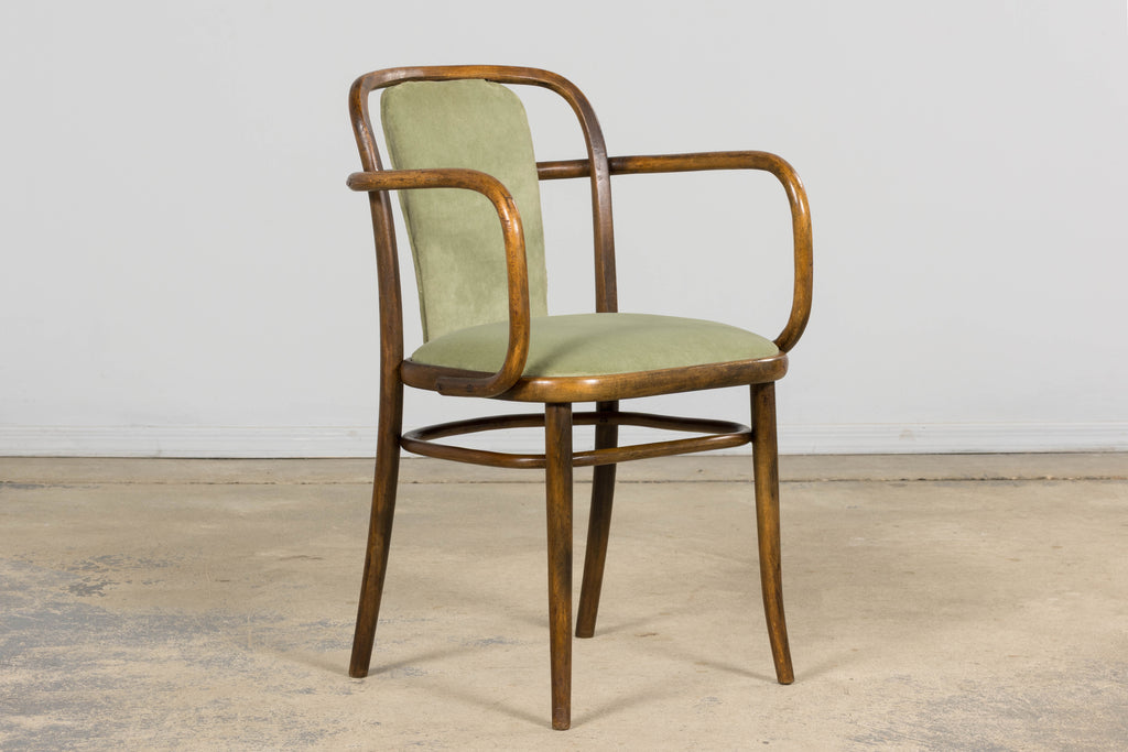 1950s Thonet Bentwood Armchairs in Willow Green Velvet – Pair