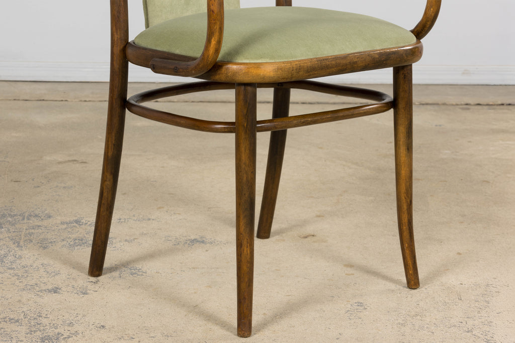 1950s Thonet Bentwood Armchairs in Willow Green Velvet – Pair