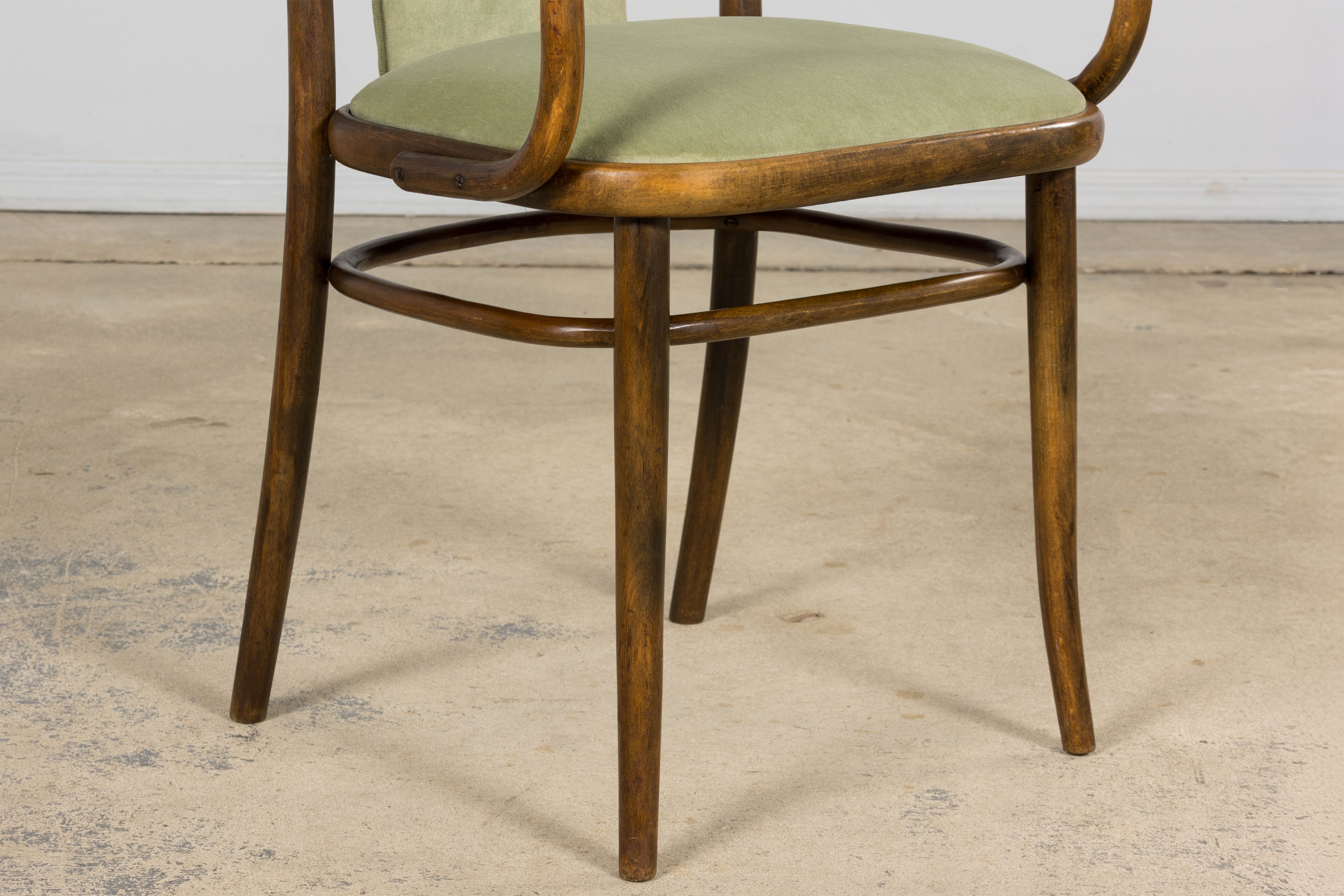 1950s Thonet Bentwood Armchairs in Willow Green Velvet – Pair
