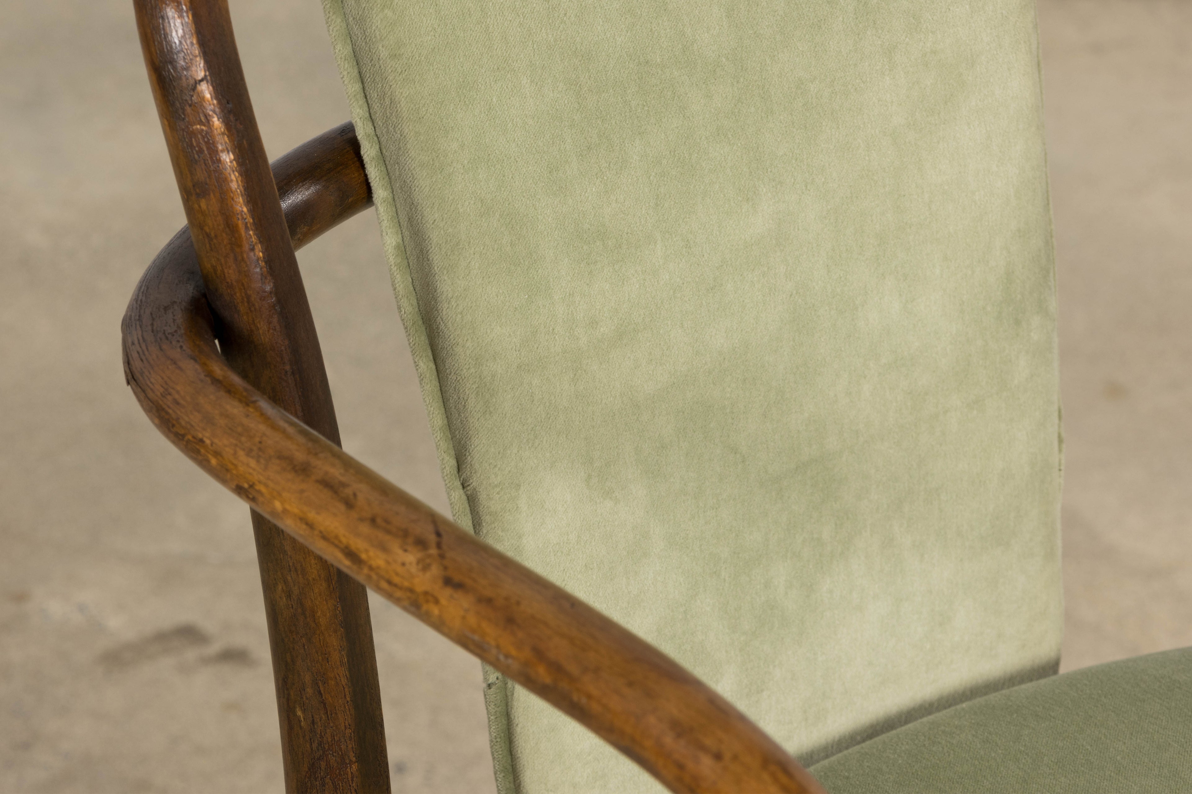 1950s Thonet Bentwood Armchairs in Willow Green Velvet – Pair