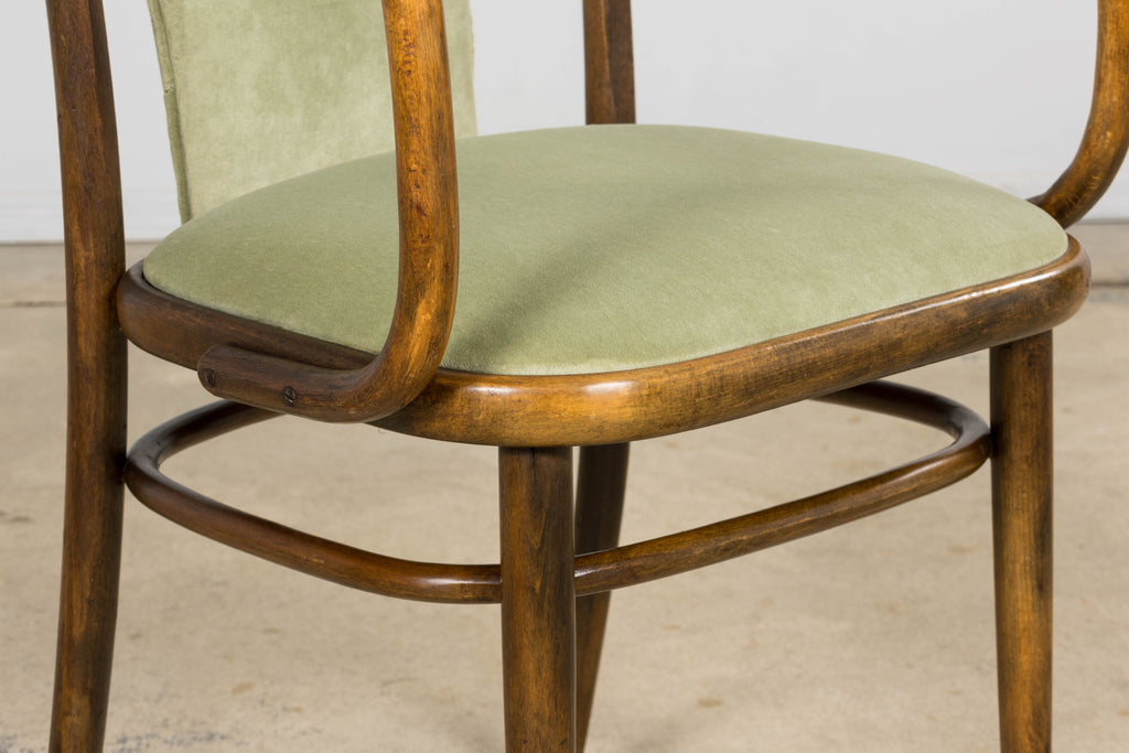 1950s Thonet Bentwood Armchairs in Willow Green Velvet – Pair