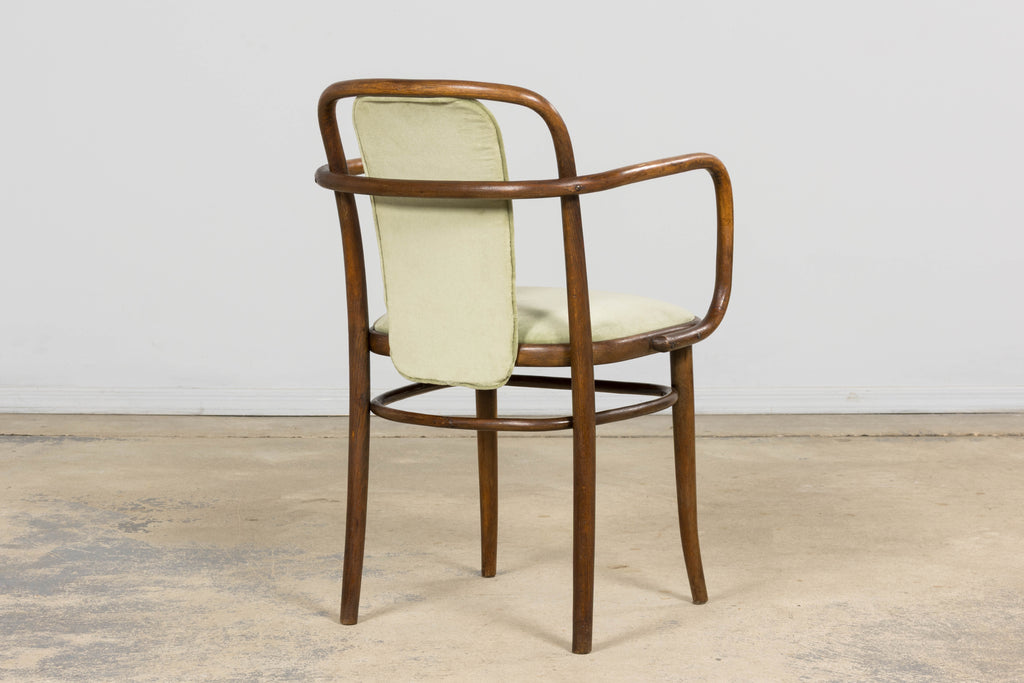 1950s Thonet Bentwood Armchairs in Willow Green Velvet – Pair