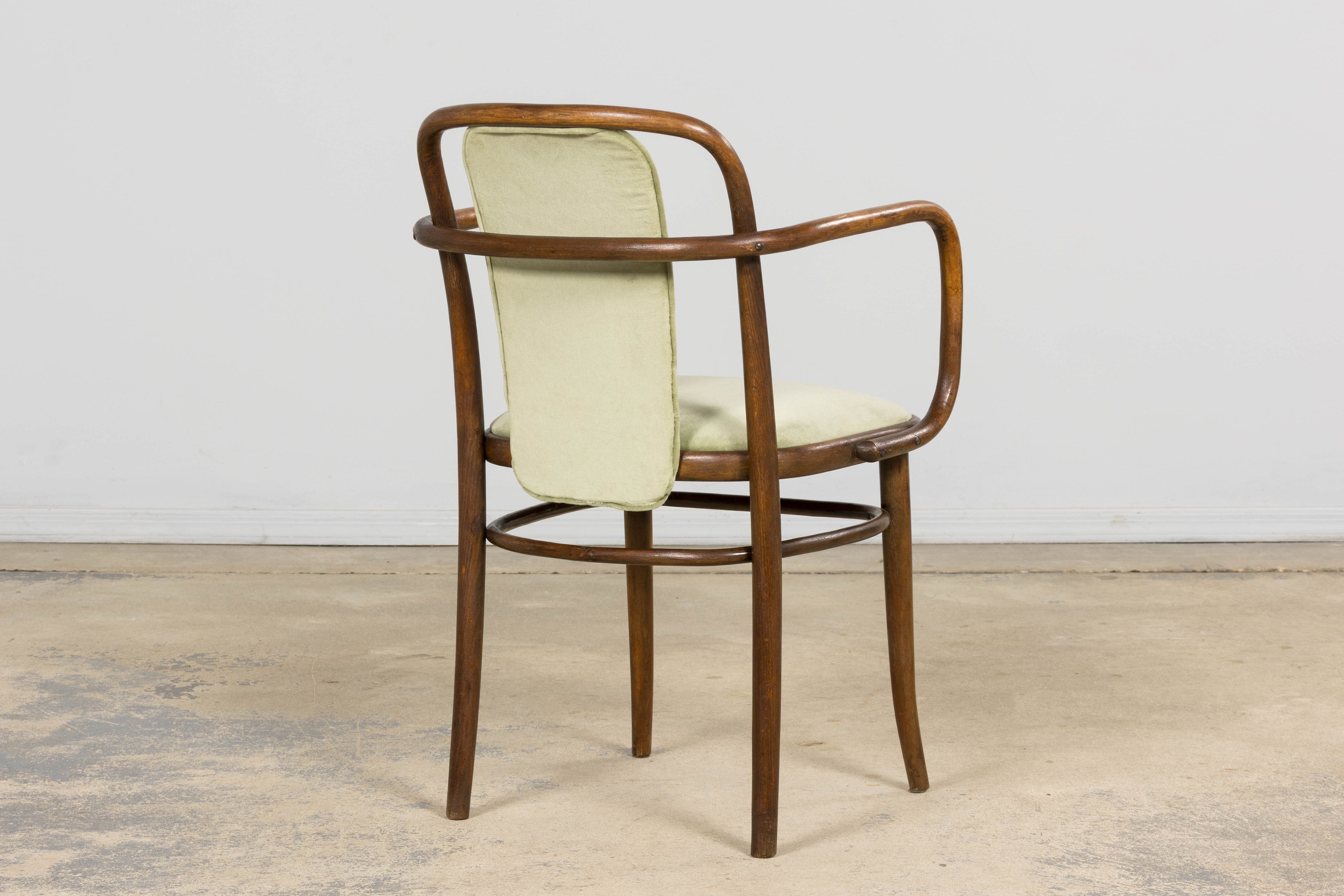 1950s Thonet Bentwood Armchairs in Willow Green Velvet – Pair