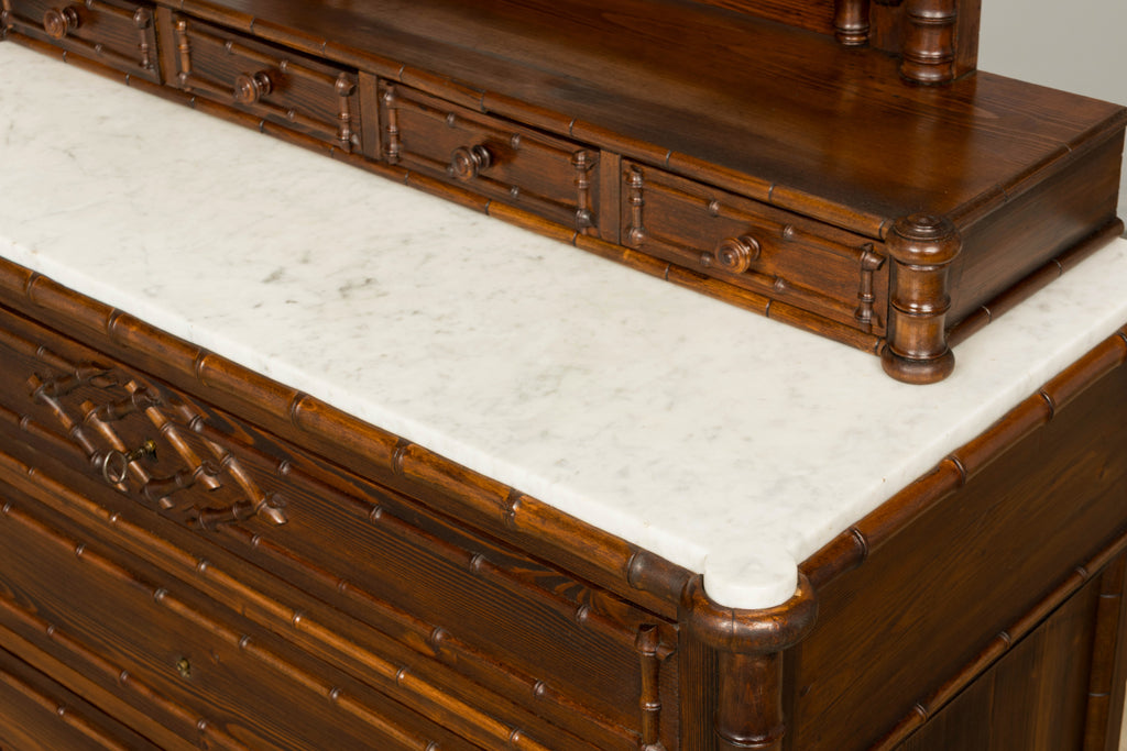 19th Century French Napoleon III Bamboo Dresser with Carrara Marble and Mirror