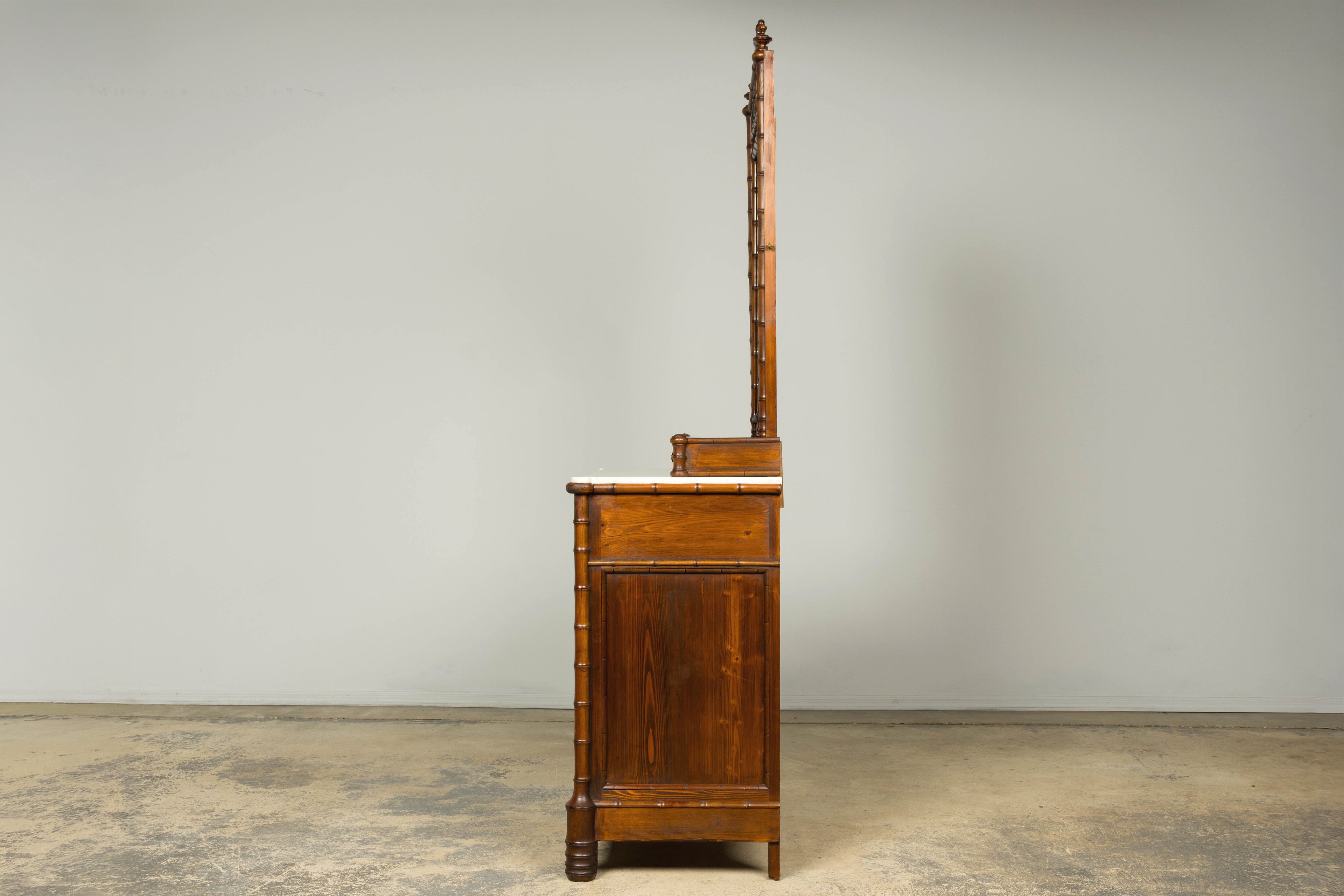19th Century French Napoleon III Bamboo Dresser with Carrara Marble and Mirror