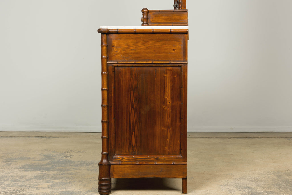 19th Century French Napoleon III Bamboo Dresser with Carrara Marble and Mirror